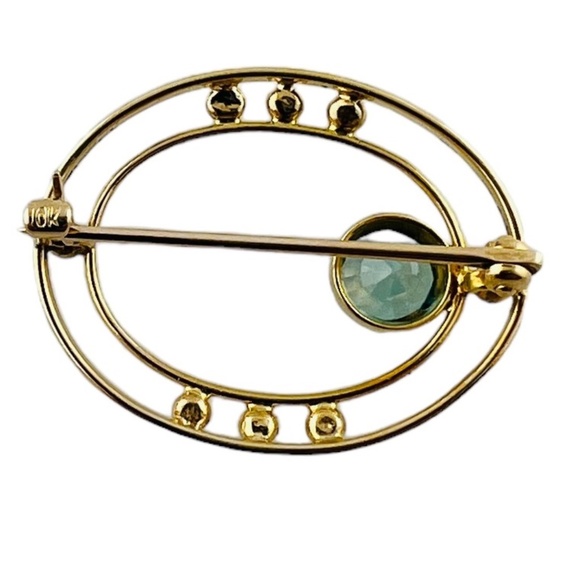 10K Yellow Gold Open Oval Blue Zircon Brooch #15684 - Picture 9 of 9